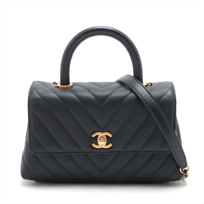 Chanel Small Chevron Coco Handle Caviar Navy