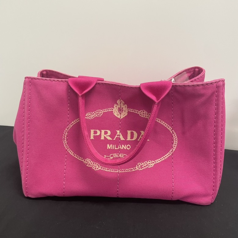 Prada Canapa Rose Red Canvas Tote Bag