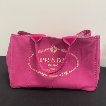 Prada Canapa Rose Red Canvas Tote Bag