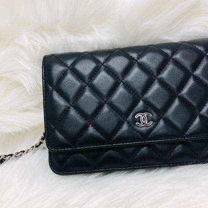 WOC Wallet on Chain Quilted Lambskin Leather with Black Interior