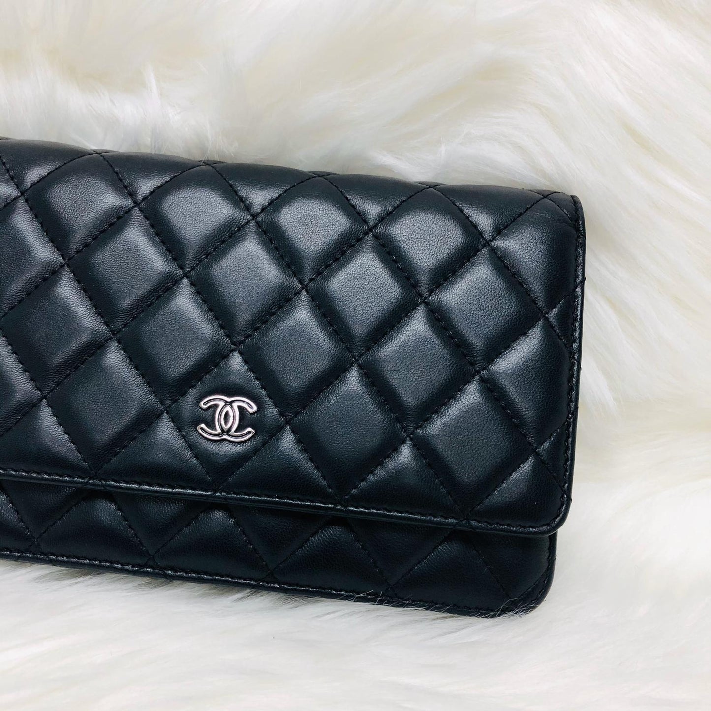 WOC Wallet on Chain Quilted Lambskin Leather with Black Interior