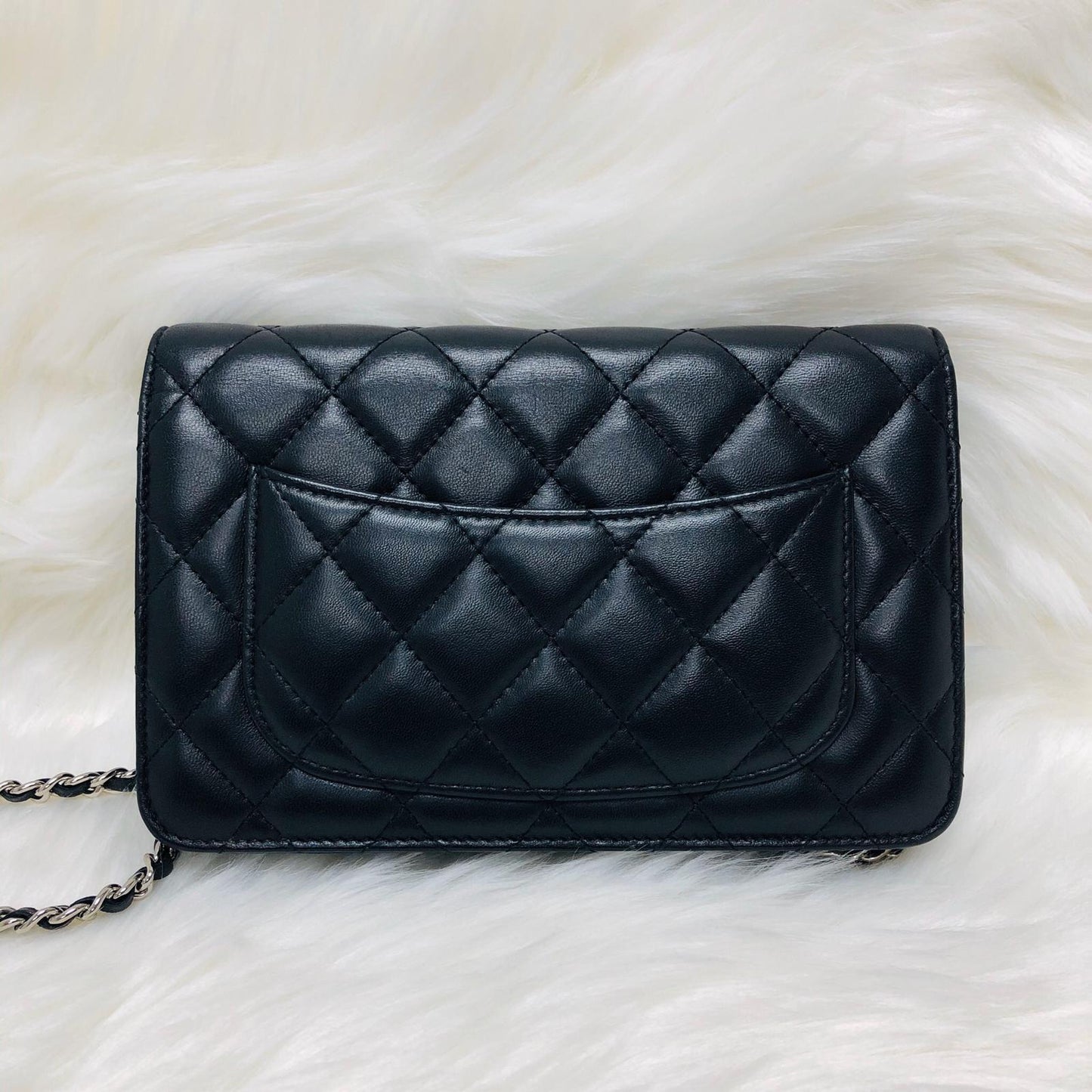 WOC Wallet on Chain Quilted Lambskin Leather with Black Interior