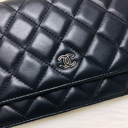 WOC Wallet on Chain Quilted Lambskin Leather with Black Interior