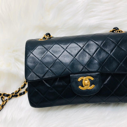 Vintage Classic Small Double Flap Bag in Black