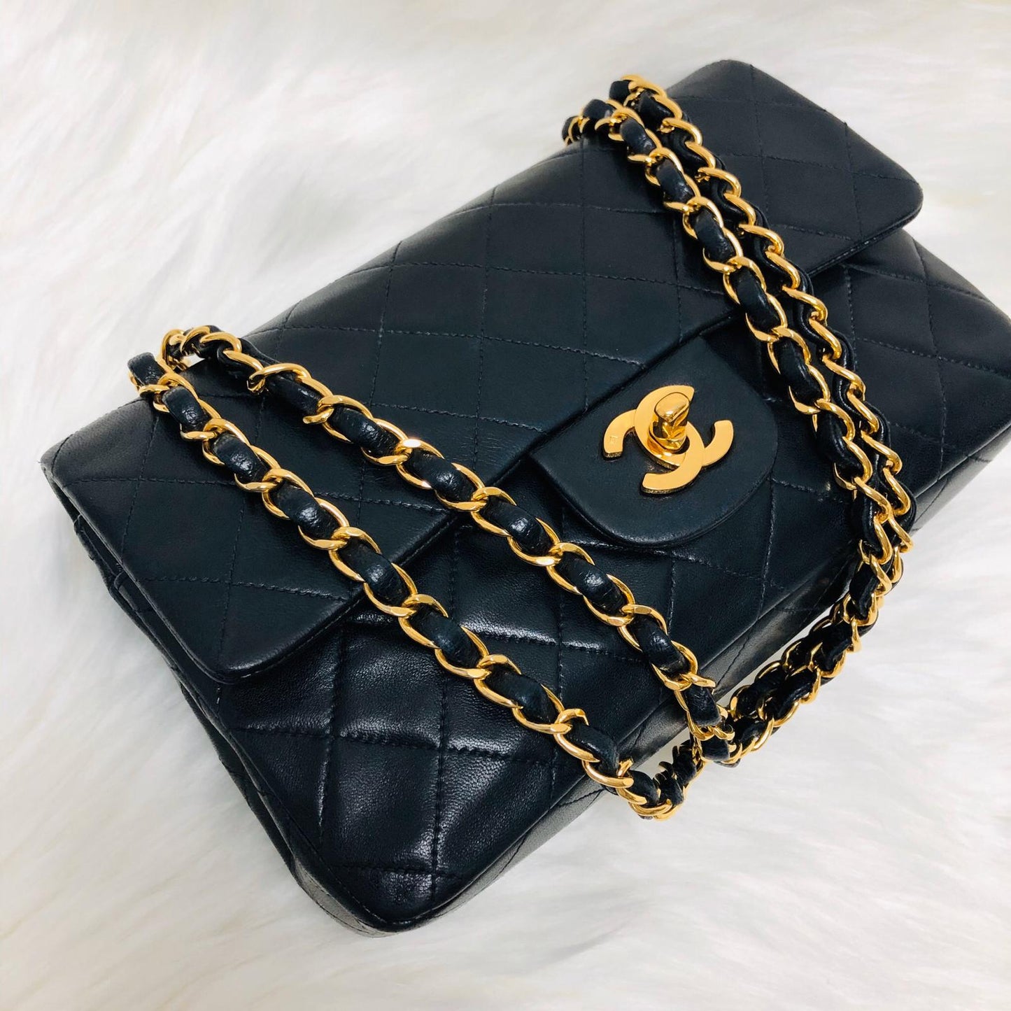 Vintage Classic Small Double Flap Bag in Black