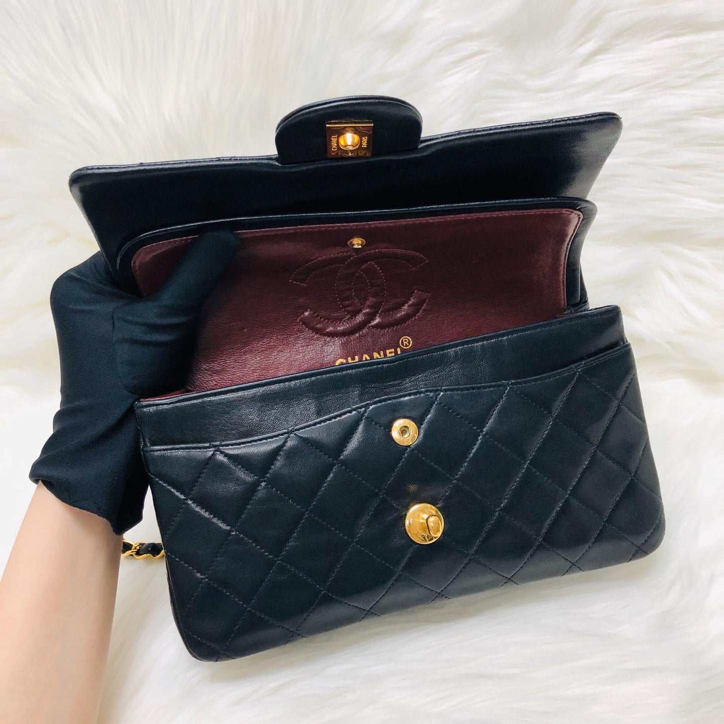 Vintage Classic Small Double Flap Bag in Black