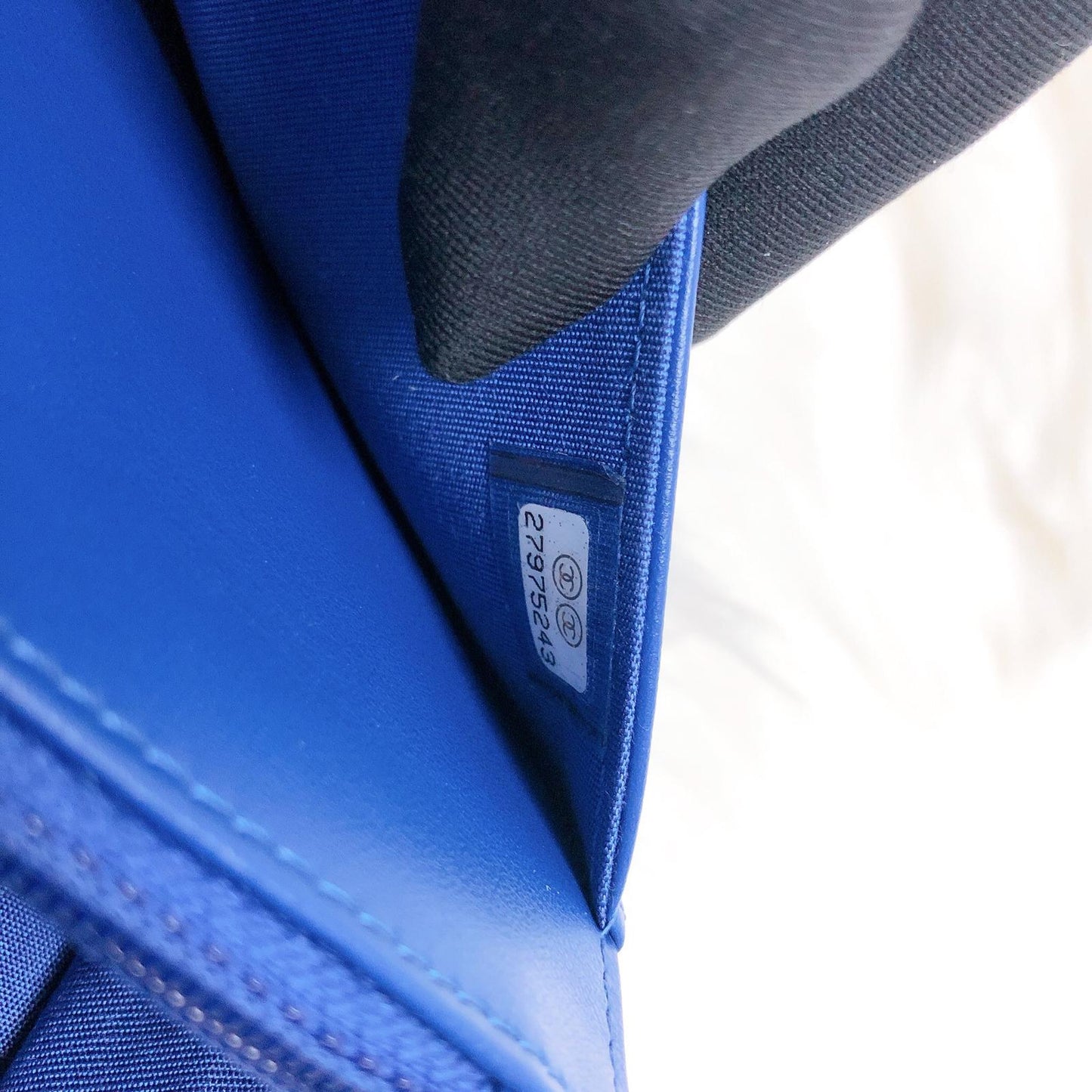 Le Boy Flap Caviar Quilted Wallet on Chain in Blue