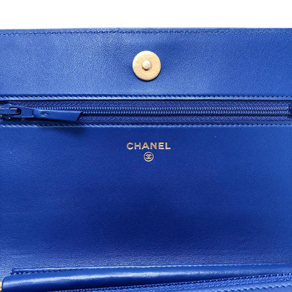 Le Boy Flap Caviar Quilted Wallet on Chain in Blue
