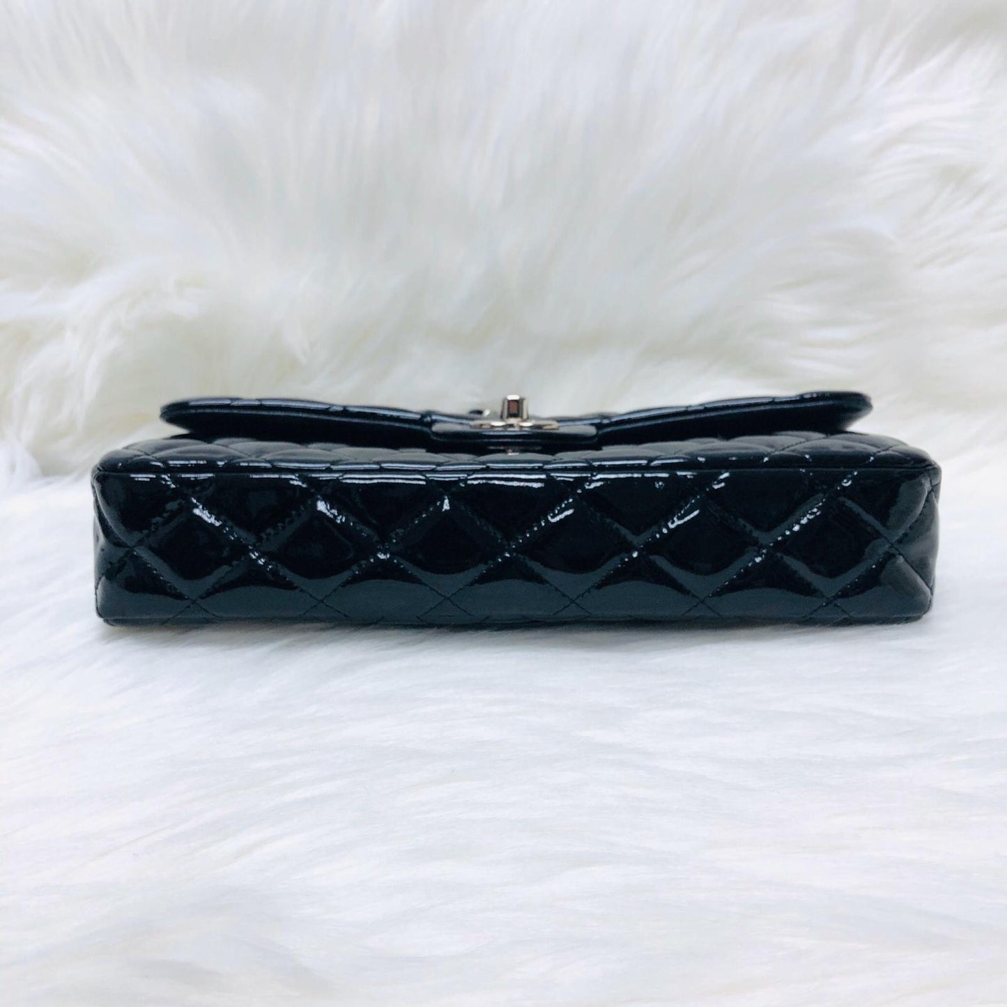 East West Flap Bag in Black Patent Leather with SHW