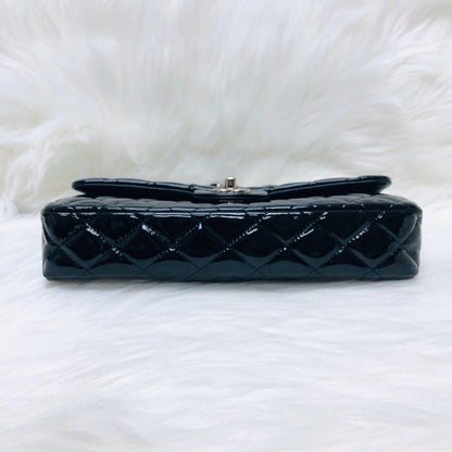East West Flap Bag in Black Patent Leather with SHW