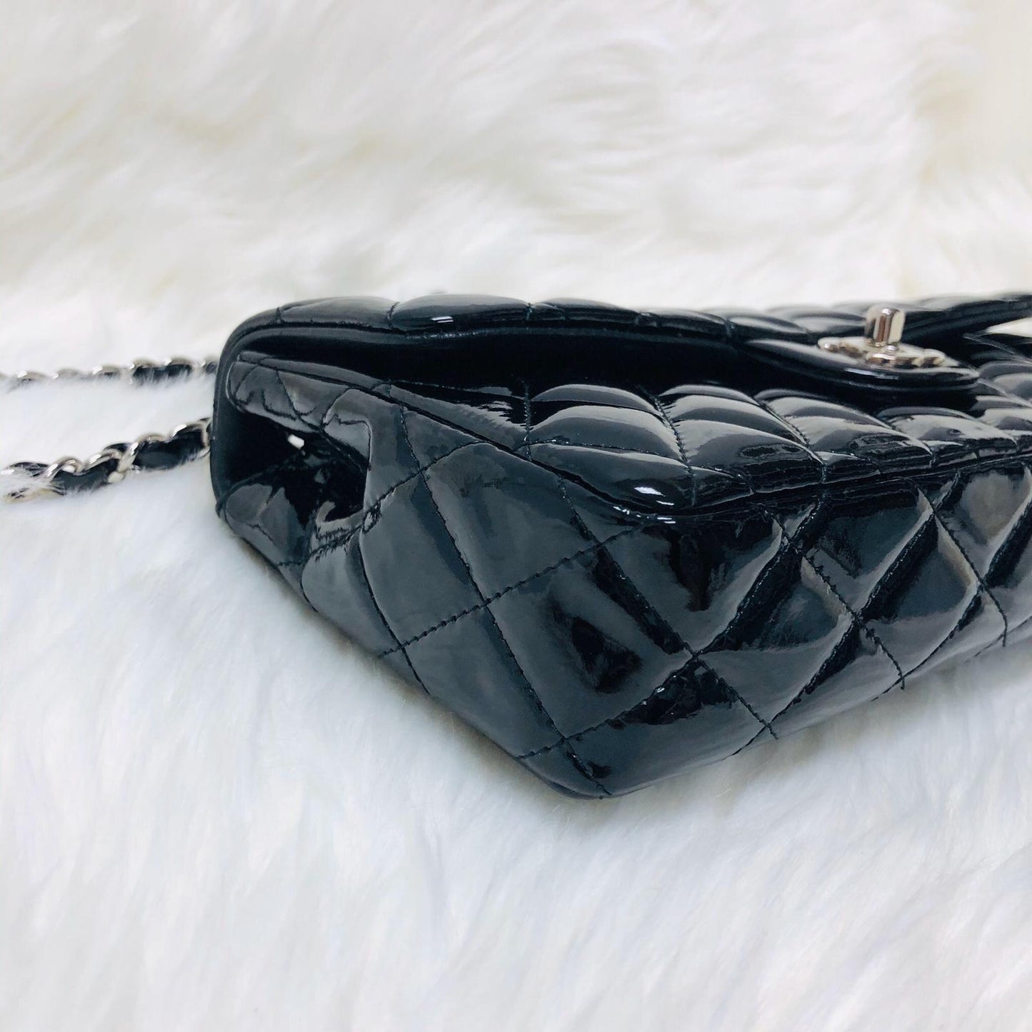 East West Flap Bag in Black Patent Leather with SHW
