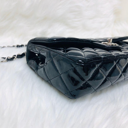 East West Flap Bag in Black Patent Leather with SHW
