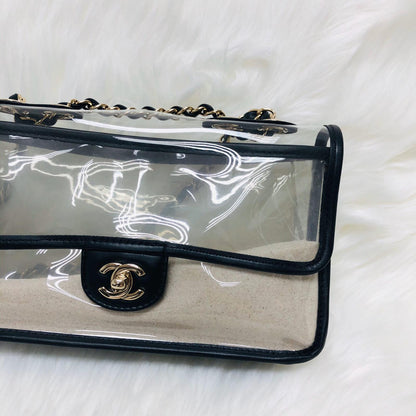 Classic Coco "Sand by the Sea" Runway Flap Bag in Black and PVC