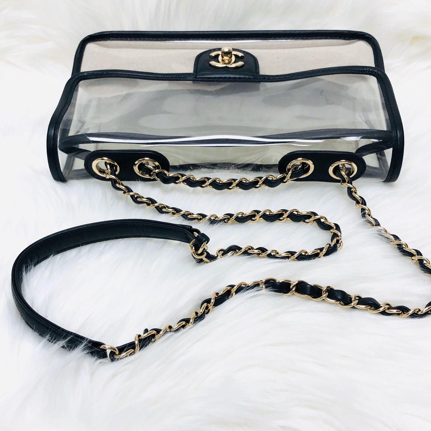 Classic Coco "Sand by the Sea" Runway Flap Bag in Black and PVC