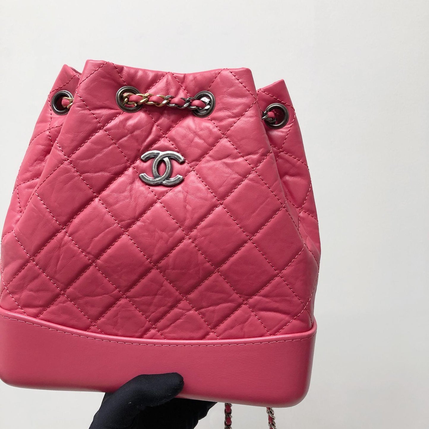 Gabrielle Backpack in Pink Quilted Calfskin Leather Small
