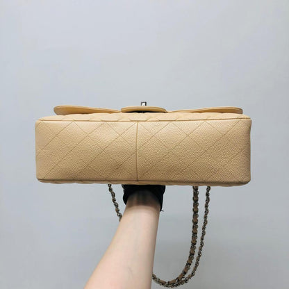 Jumbo Single Flap in Beige Caviar with SHW