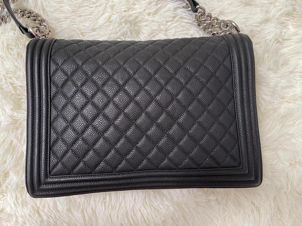 Large Black Le Boy Quilted Caviar Leather