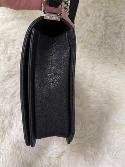 Large Black Le Boy Quilted Caviar Leather