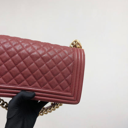 Quilted Caviar Old Medium Boy Bag Red