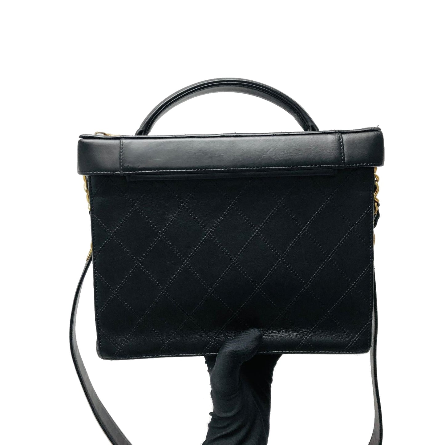 Vintage Quilted Leather Vanity Cosmetic Case Black