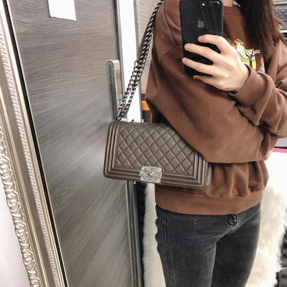 Quilted Caviar Old Medium Boy Bag Brown