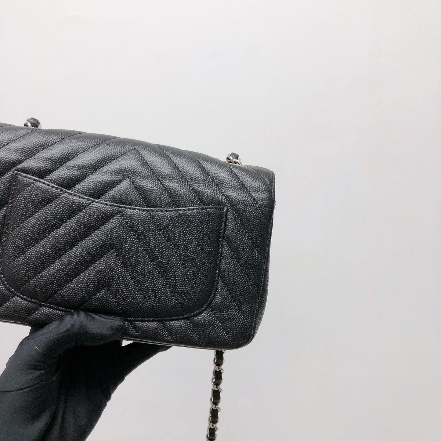 Mini Flap Bag Chevron Caviar Black