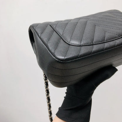 Mini Flap Bag Chevron Caviar Black