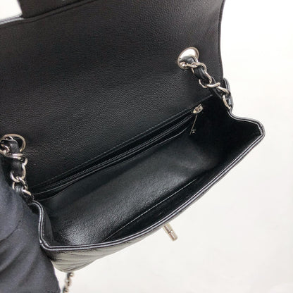 Mini Flap Bag Chevron Caviar Black
