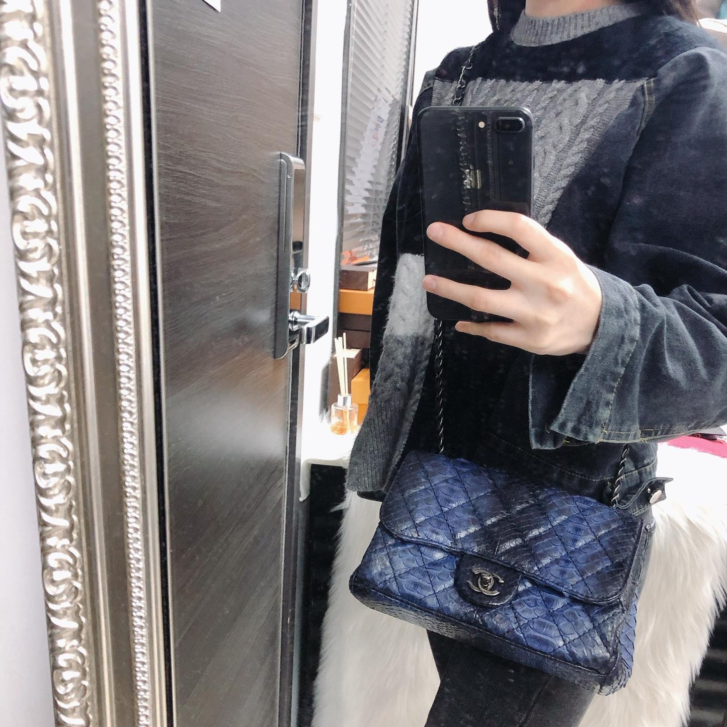 Medium Bag Python Leather Blue