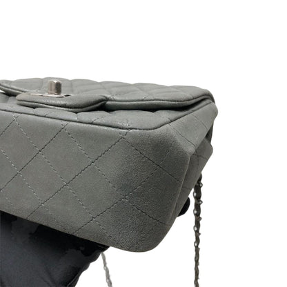 Square Mini Flap Leather Bag Silver