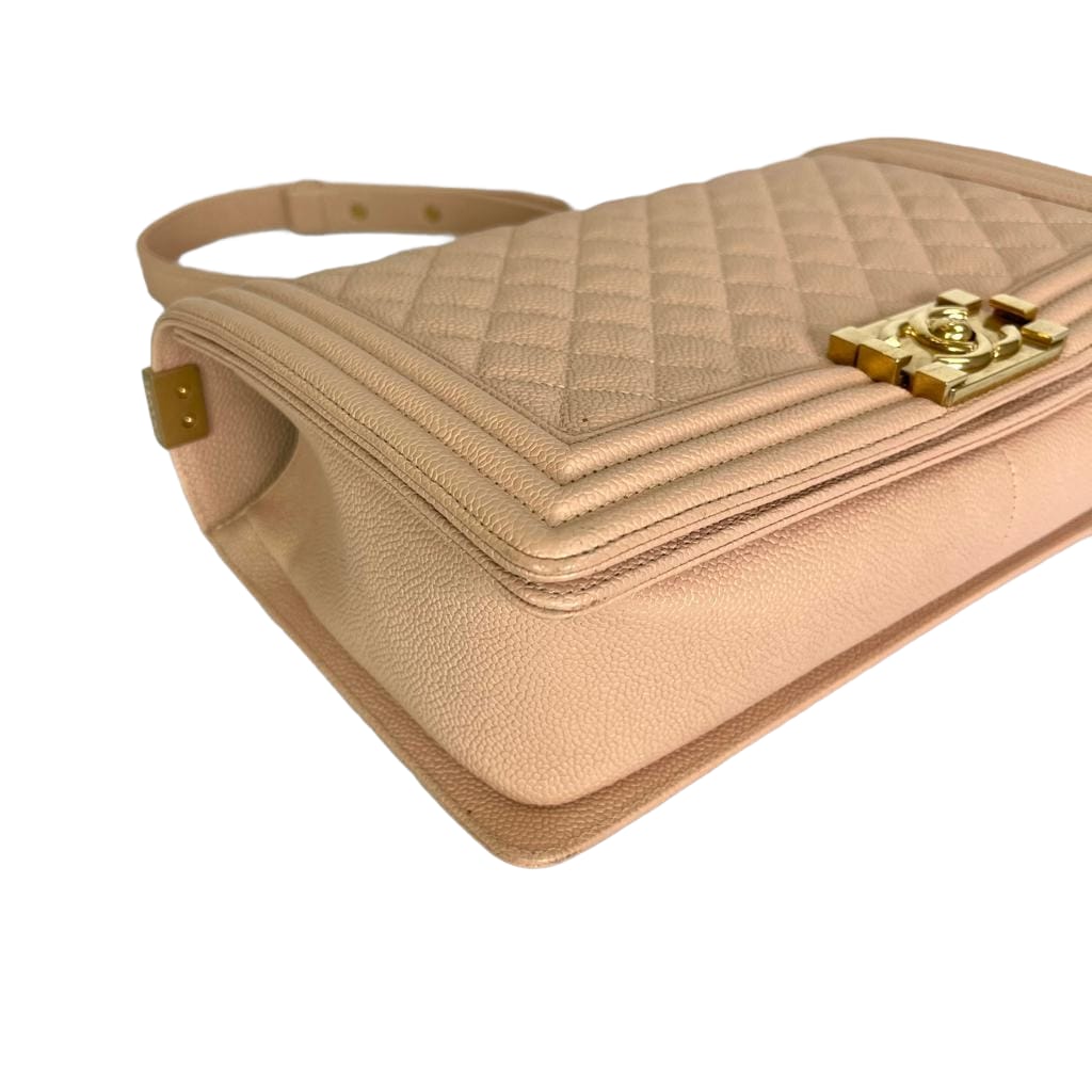Quilted Caviar New Medium Boy Bag Beige