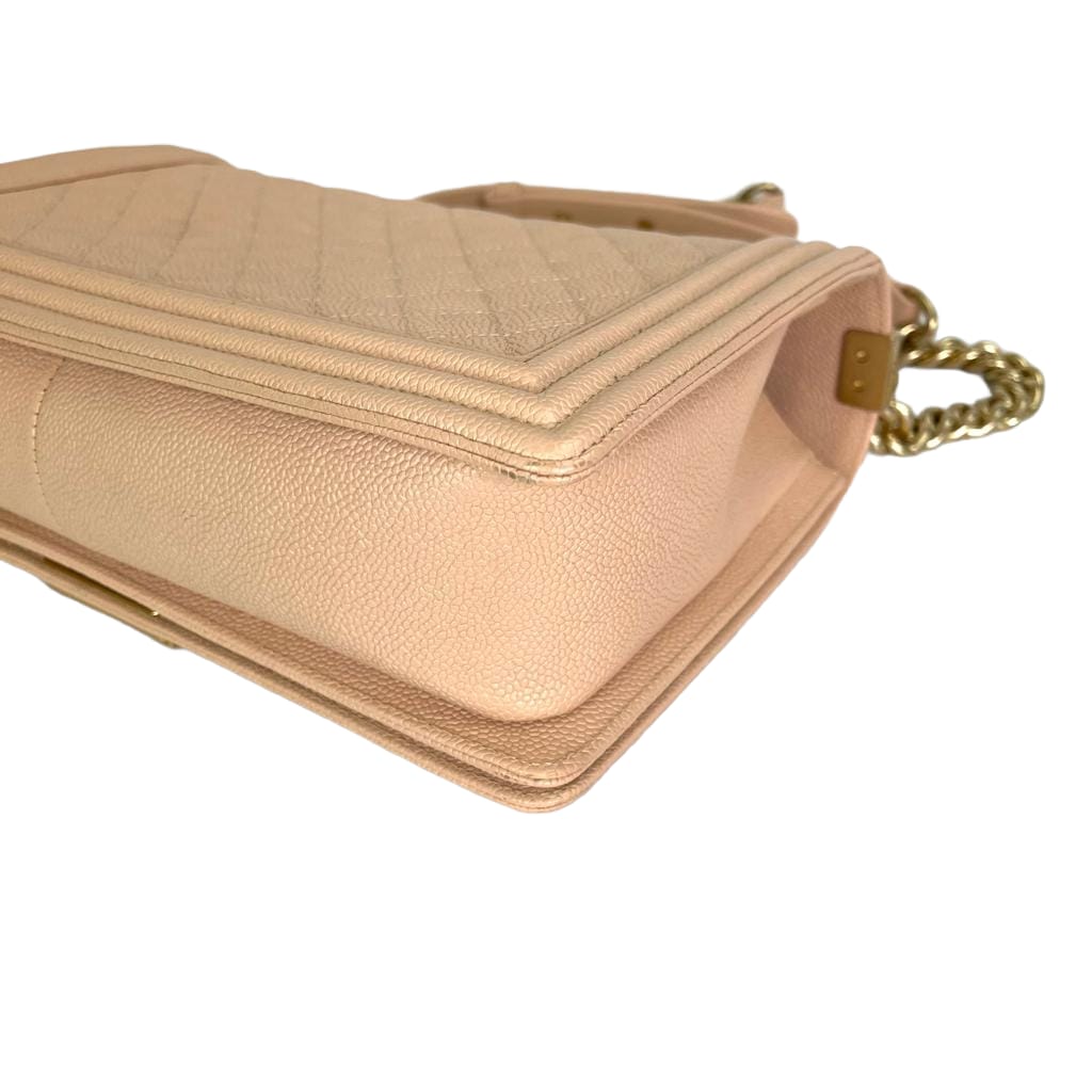 Quilted Caviar New Medium Boy Bag Beige