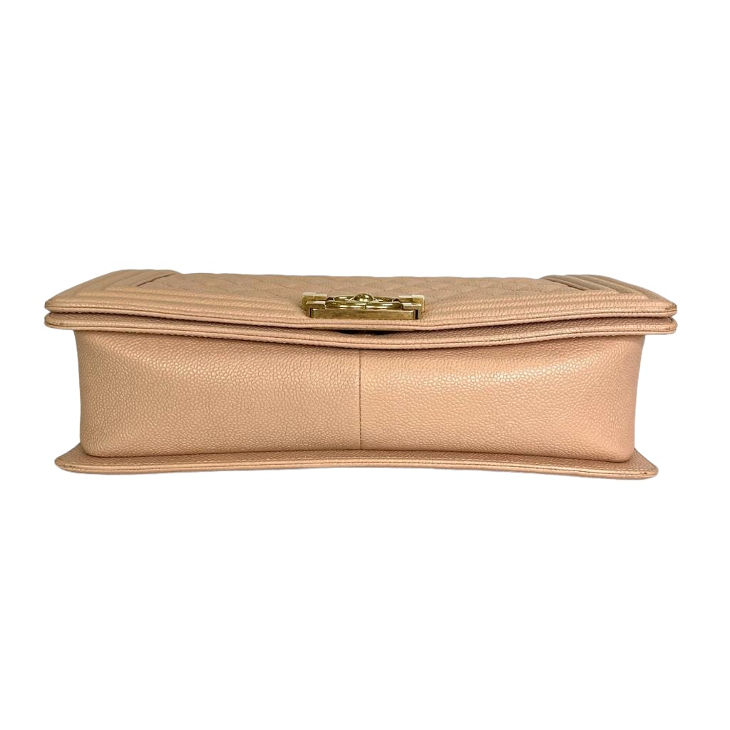 Quilted Caviar New Medium Boy Bag Beige