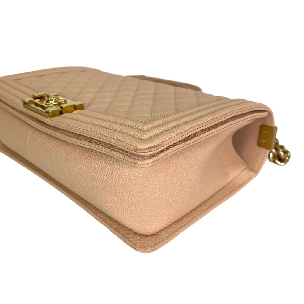 Quilted Caviar New Medium Boy Bag Beige