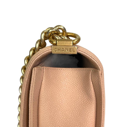 Quilted Caviar New Medium Boy Bag Beige