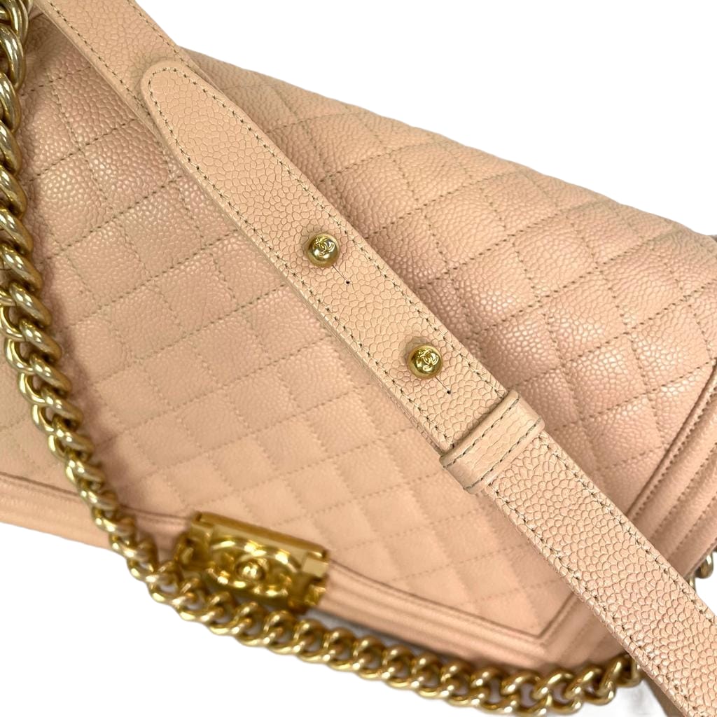 Quilted Caviar New Medium Boy Bag Beige