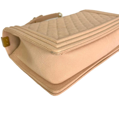 Quilted Caviar New Medium Boy Bag Beige