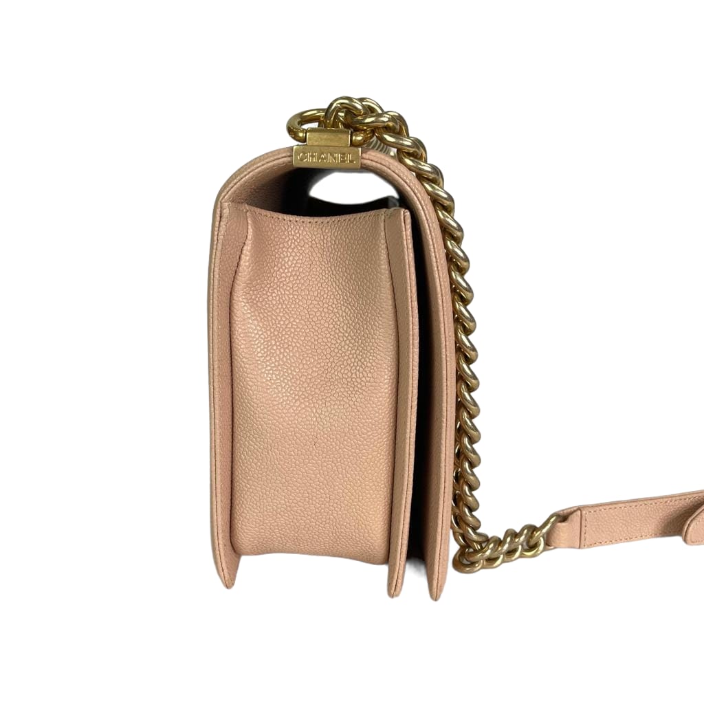 Quilted Caviar New Medium Boy Bag Beige