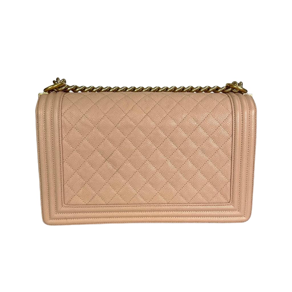 Quilted Caviar New Medium Boy Bag Beige