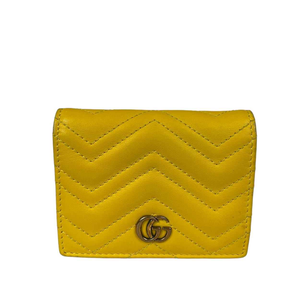 Gucci GG Marmont Card Case Wallet in Yellow with GHW