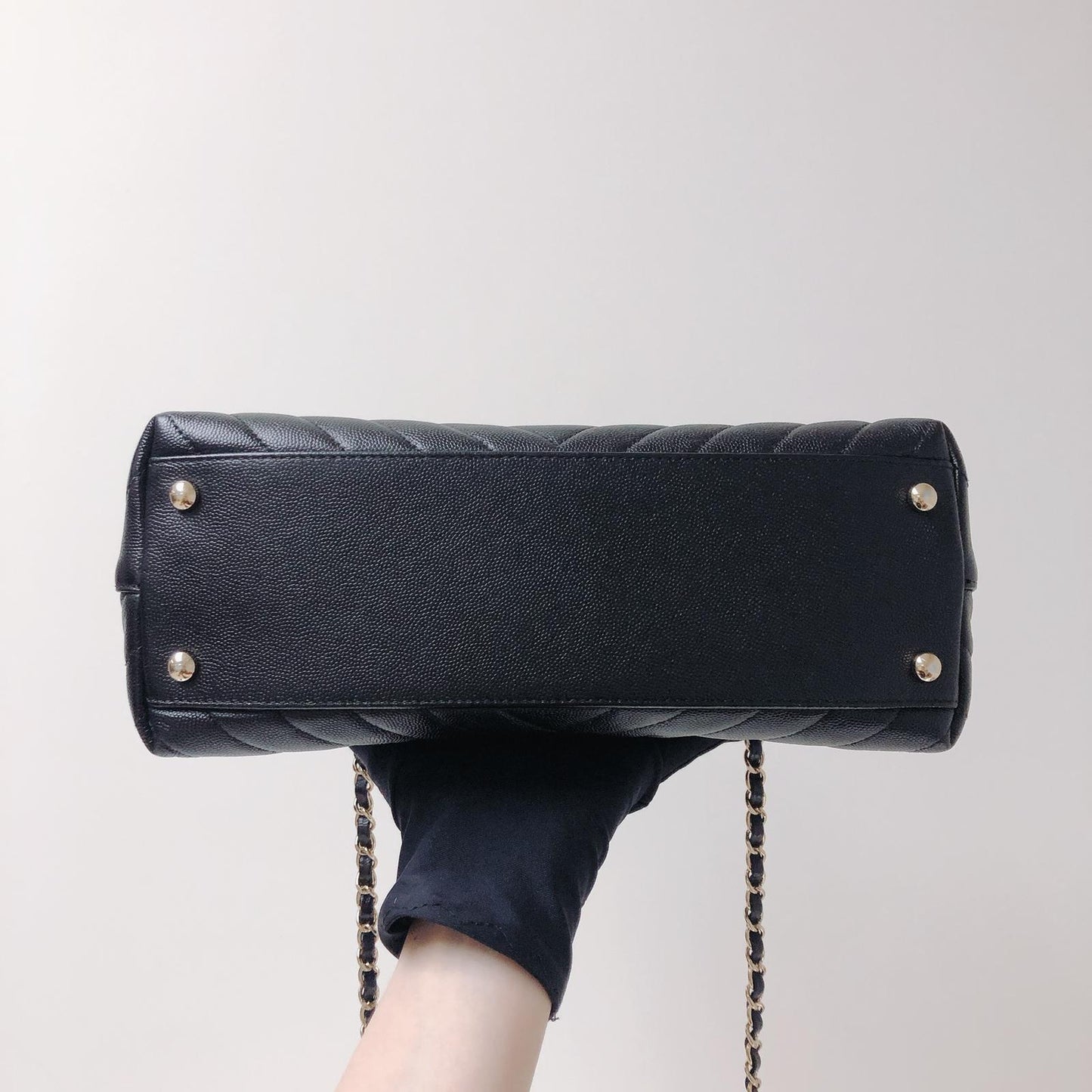 Coco Handle Medium Chevron Flap Bag in Black with GHW