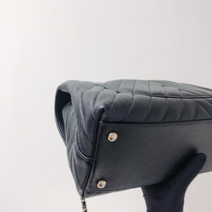 Coco Handle Medium Chevron Flap Bag in Black with GHW