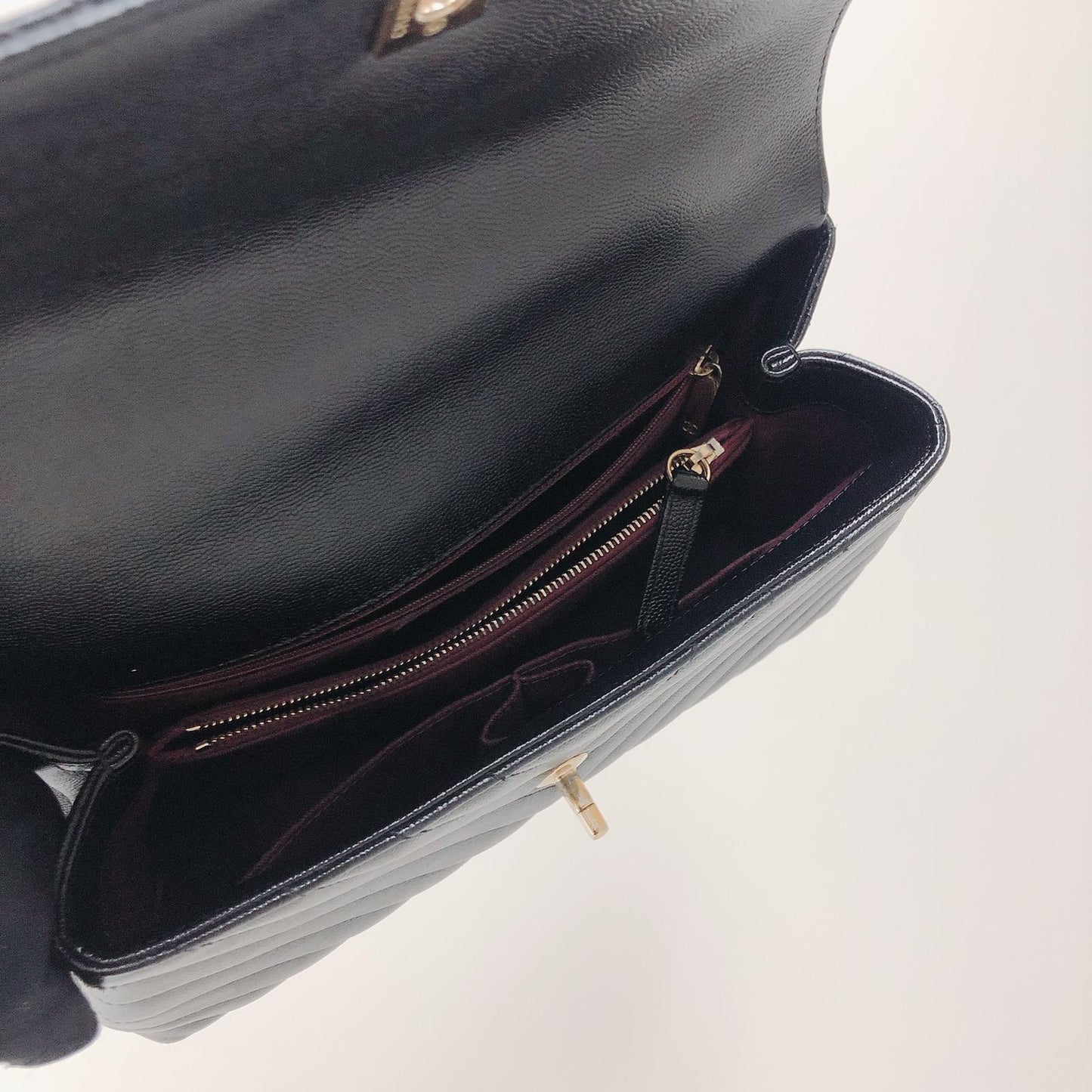 Coco Handle Medium Chevron Flap Bag in Black with GHW