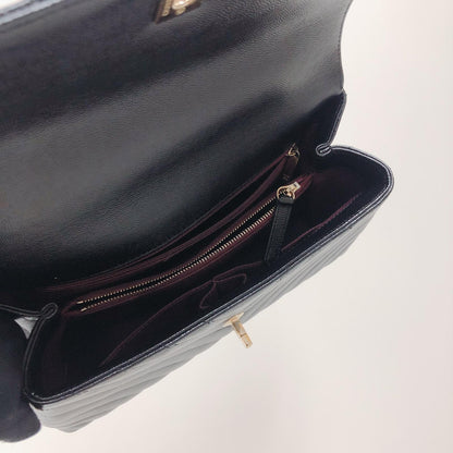 Coco Handle Medium Chevron Flap Bag in Black with GHW