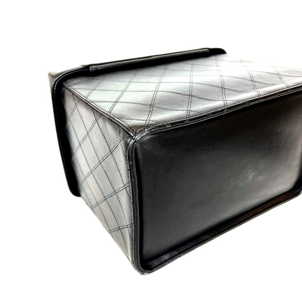 Vintage Quilted Leather Vanity Cosmetic Case Black