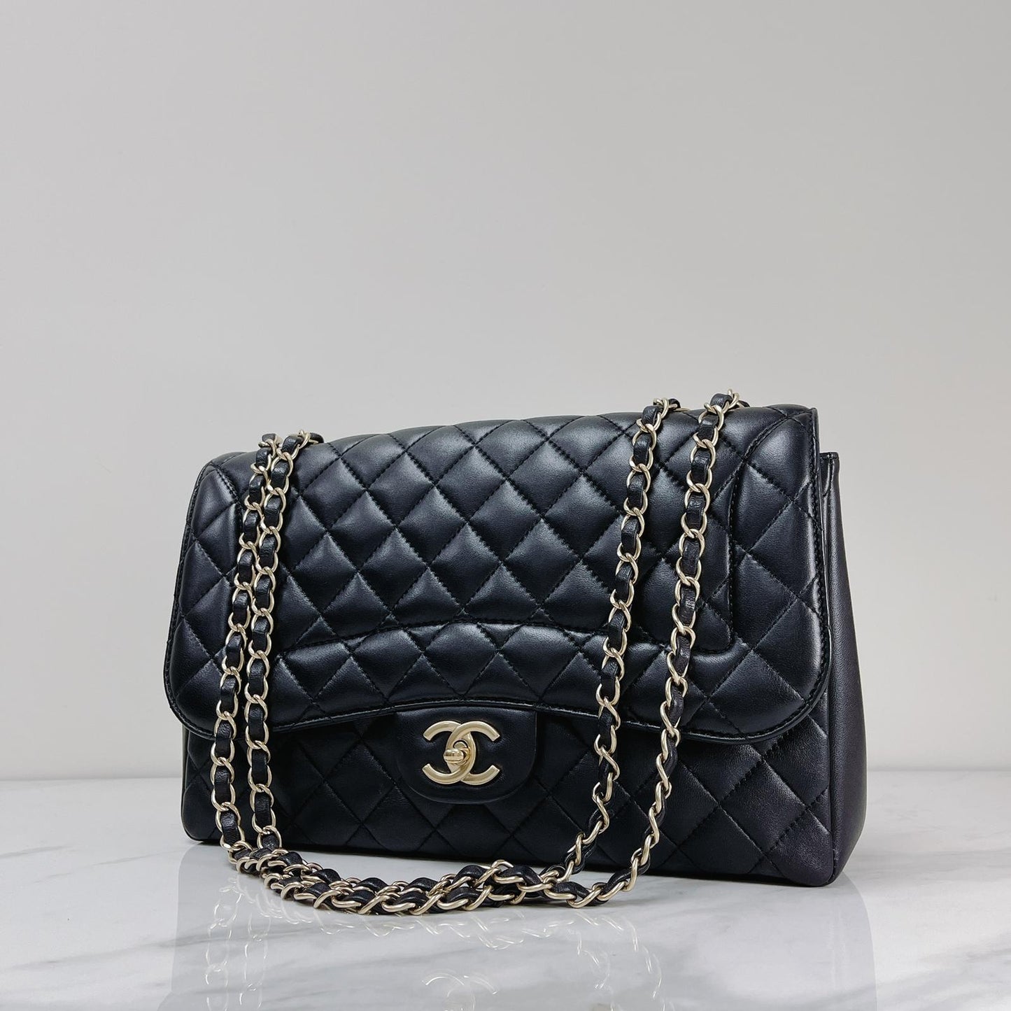 Mademoiselle Chic Single Flap Bag in Black with LGHW