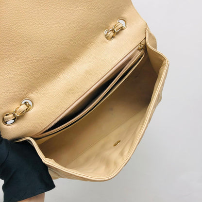 Jumbo Single Flap Caviar Leather Beige GHW