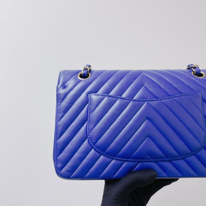 Classic Flap Medium Chevron Lambskin Blue LGHW