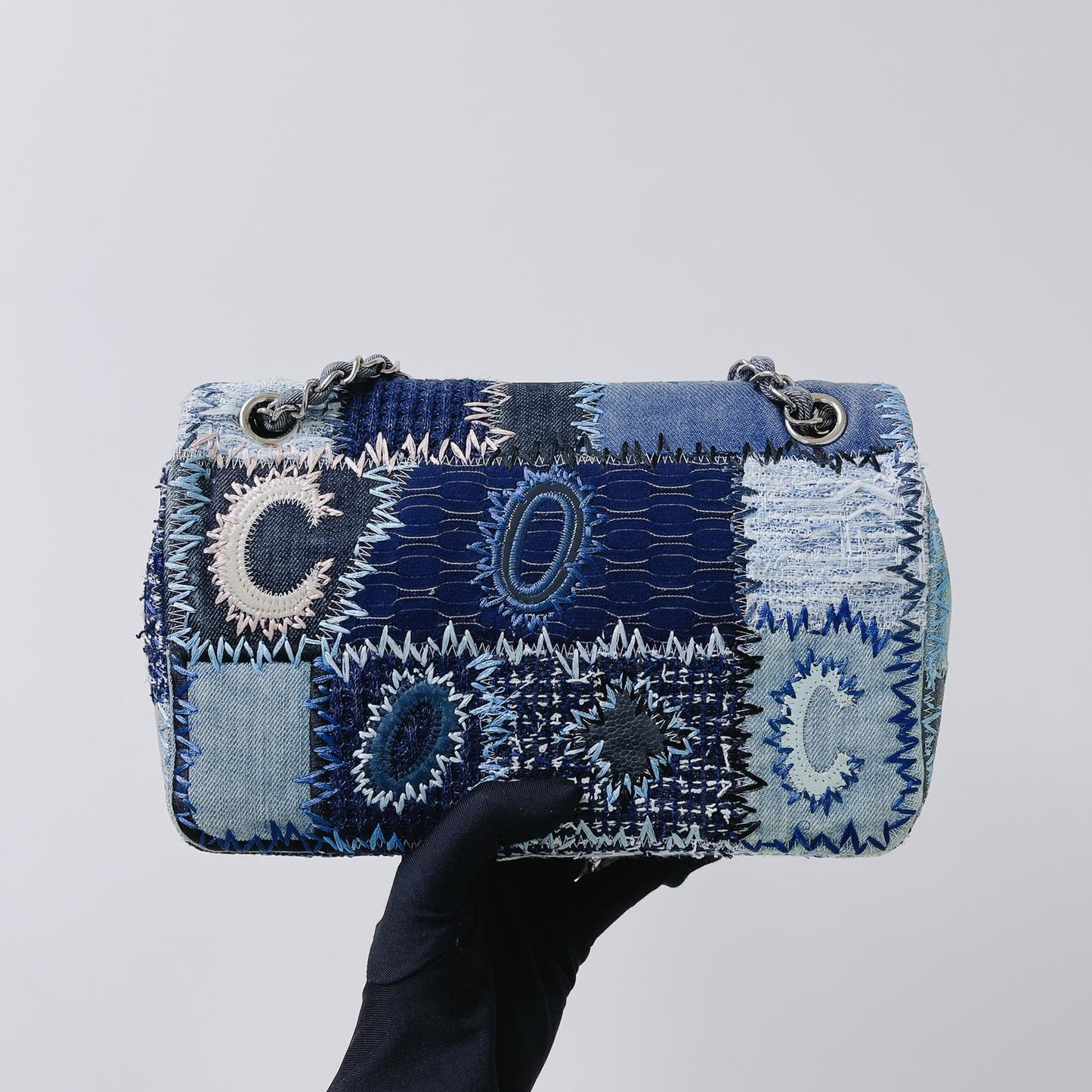 Denim Patchwork Medium Flap Blue