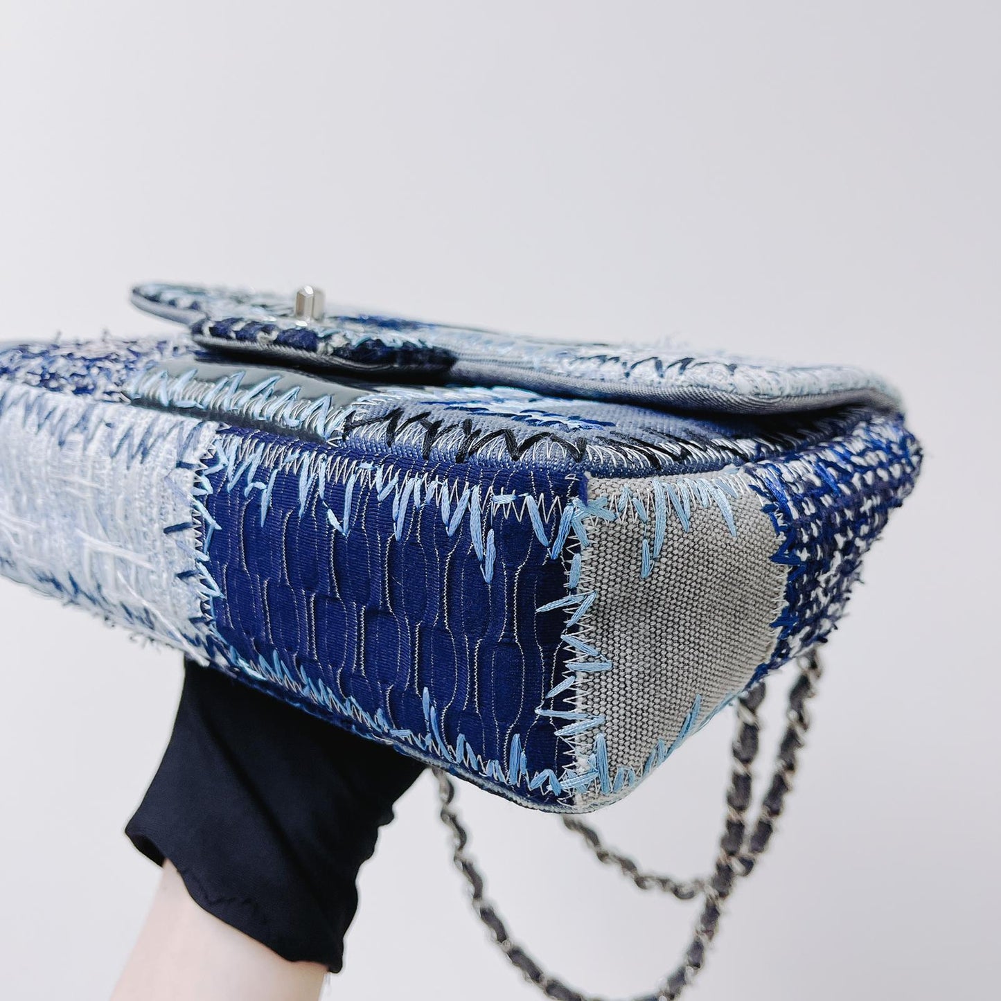 Denim Patchwork Medium Flap Blue